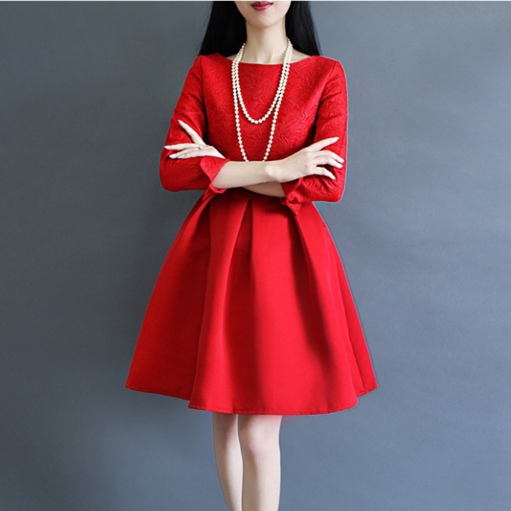 Red Long Sleeve Elegant Dress